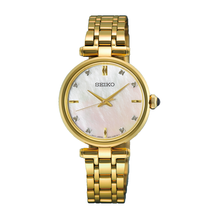 Seiko Ladies Gold-tone Watch with Mother of Pearl Dial and Diamonds - HGH008P1
