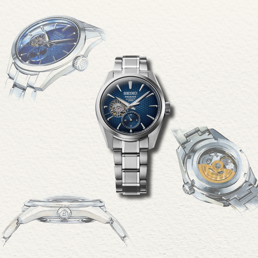 Detail of the Seiko Presage Ao Open Heart Watch SPB417J1