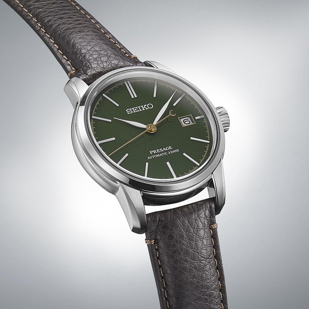 Close View of Seiko Presage Green Urushi Lacquer Watch SPB407J1