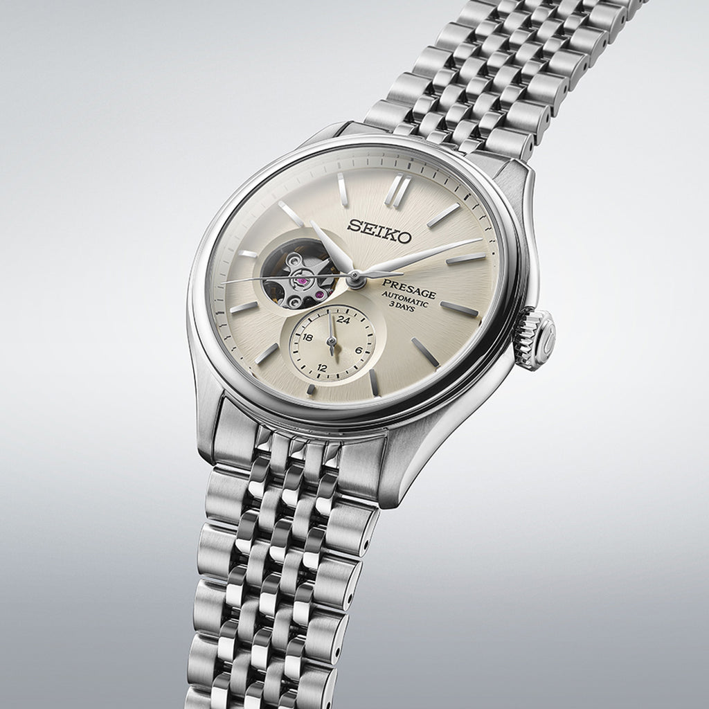 Seiko Presage Classic Series ‘Shiro-iro’ Open Heart Watch SPB469J1 with Stainless Steel Band