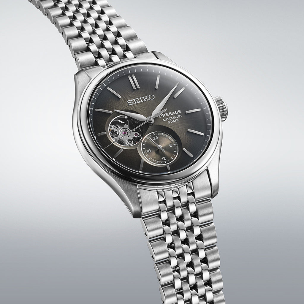 Seiko Presage Classic Series ‘Sumi-iro’ Open Heart Watch SPB471J1 with Stainless Steel Band