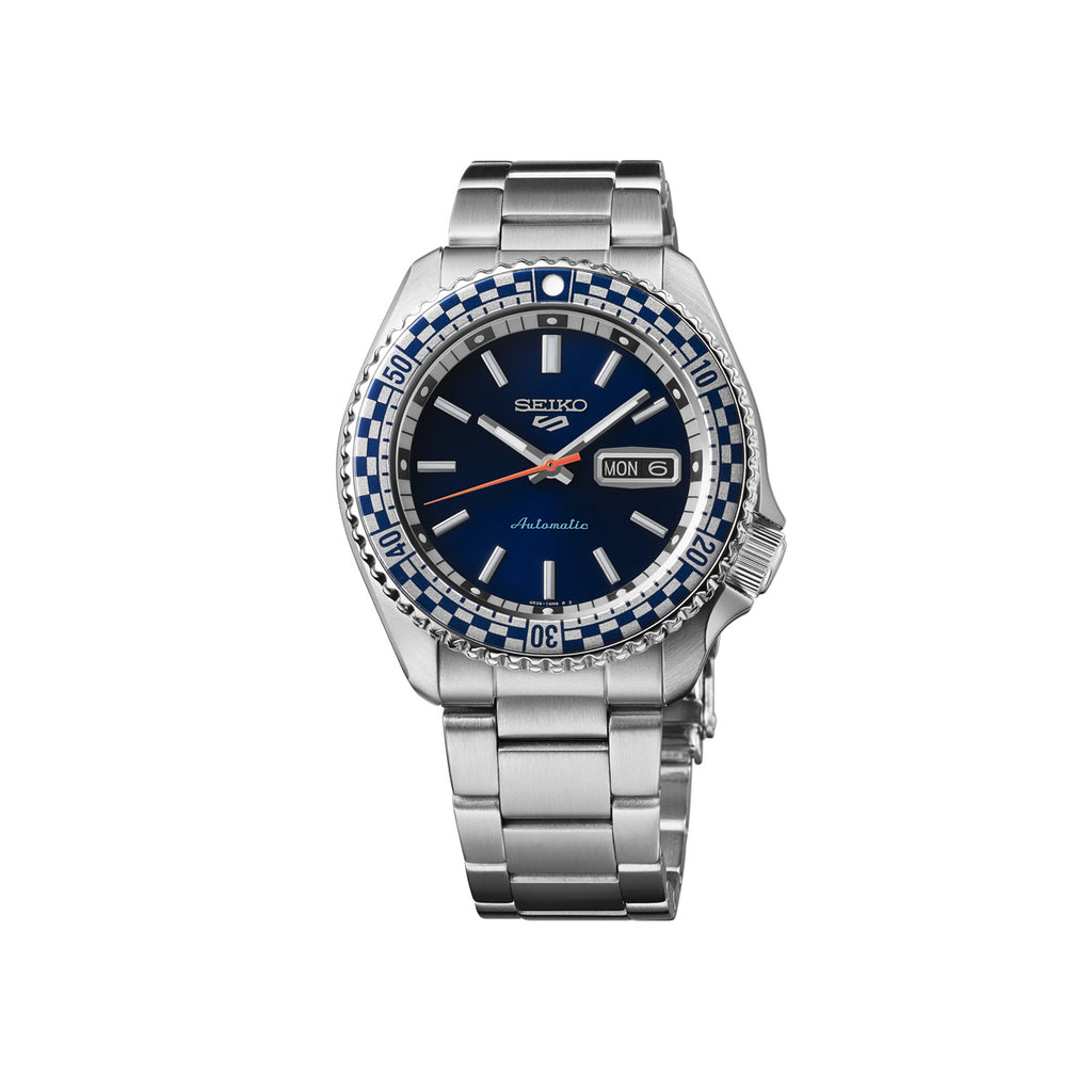 Front Face of Seiko 5 Sports Petrol Blue Watch SRPK65K1
