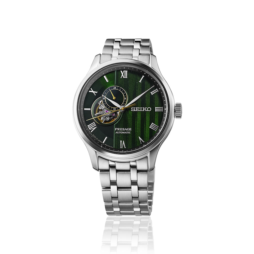 Front View of Presage Japanese Zen Gardens in Fern Green Watch SSA463J1