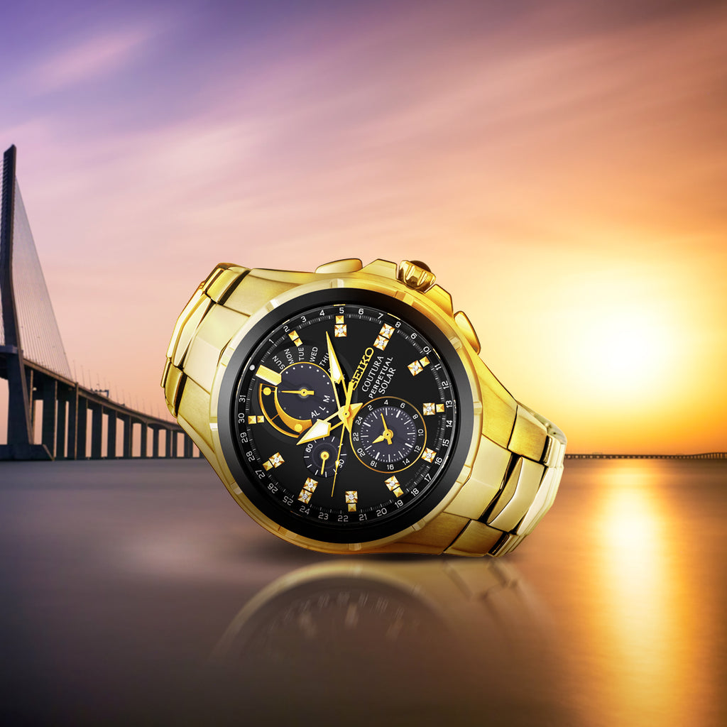 Side Angled View of Seiko Coutura Perpetual Solar Watch SSC572P1