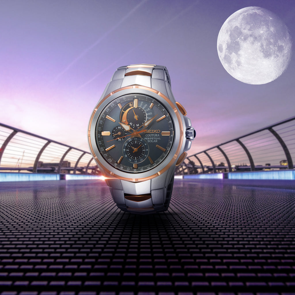 Close View of Seiko Coutura 44mm Round Grey Dial Solar Watch SSC788P9