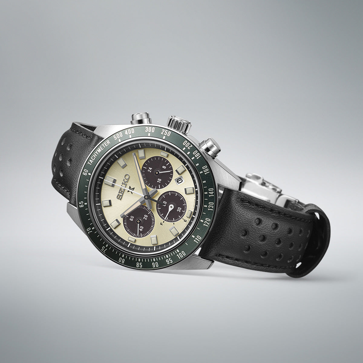 Seiko Chronograph 100m Tachymeter Leather Prospex 'Racing Sports