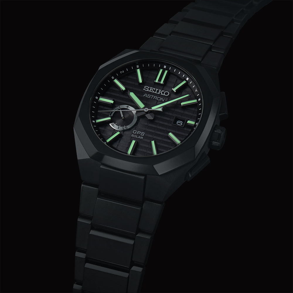 Astron GPS Solar SSJ015J1 featuring a jet black crystal dial