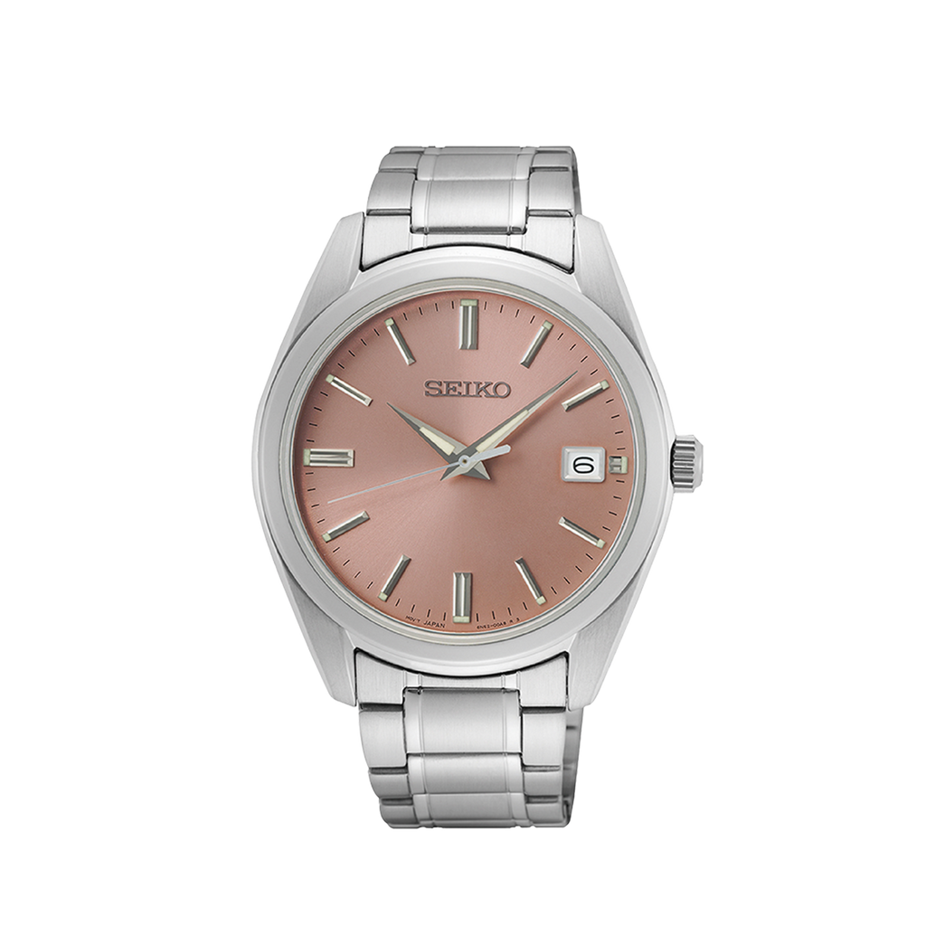 Seiko Men's Dress Watch SUR523P1 with Salmon Colour Dial & Metal Band