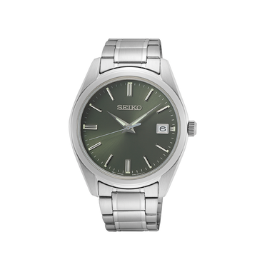 Seiko Men's Dress Watch SUR527P1 with Olive Green Dial & Metal Band